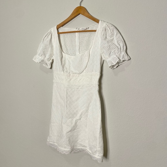 REVOLVE Lovers + Friends Rickie Puff Sleeve Eyelet Mini Dress in White - Picture 4 of 9